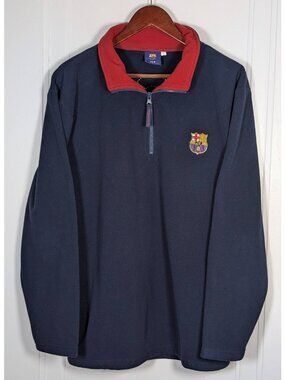 FC Barcelona Mens Sz Large 1/4 Zip Fleece Pullover Sweatshirt Futbol Soccer FCB